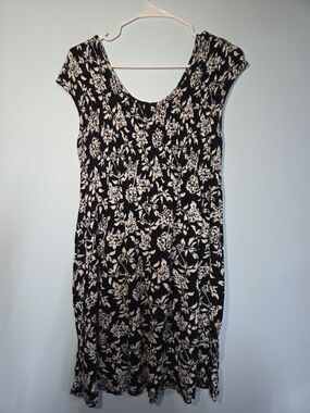Falls Creek Black and Cream Floral Midi Dress